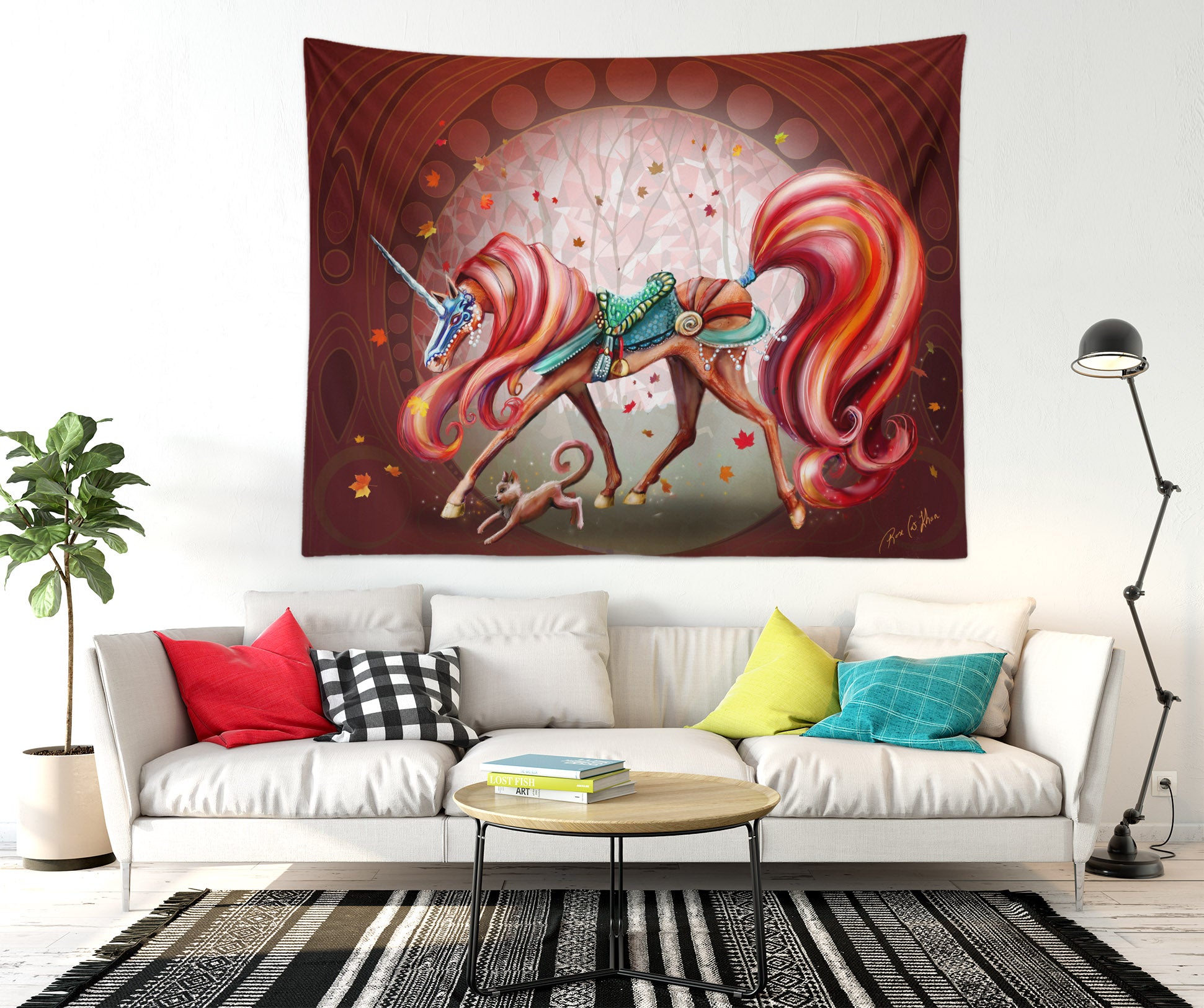 3D Maple Leaf Unicorn 553 Rose Catherine Khan Tapestry Hanging Cloth Hang