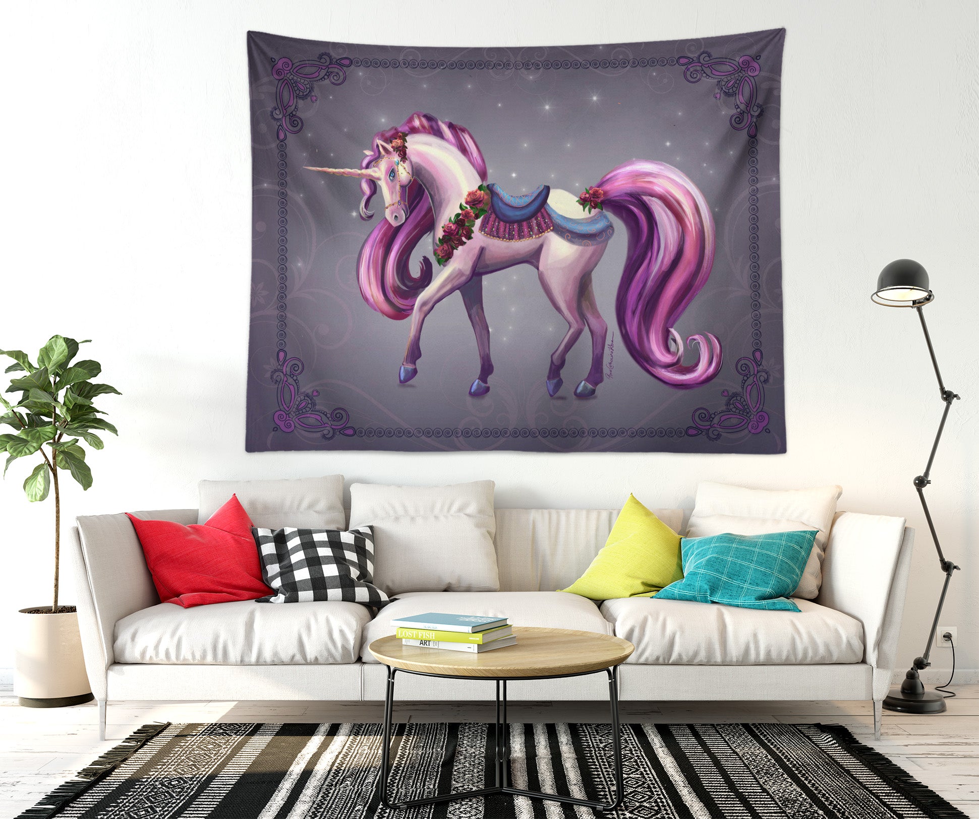 3D Wreath Unicorn 959 Rose Catherine Khan Tapestry Hanging Cloth Hang