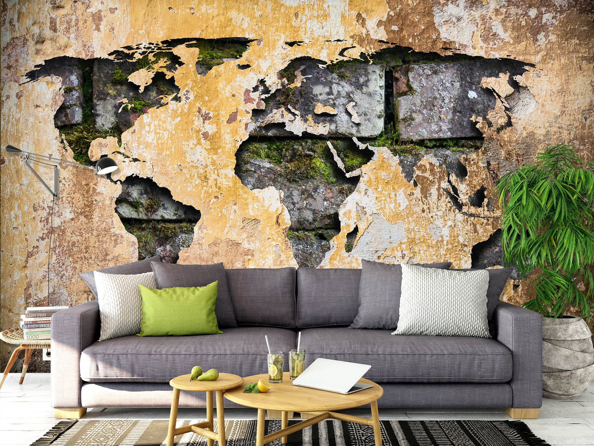 3D Black Pattern 2106 World Map Wall Murals
