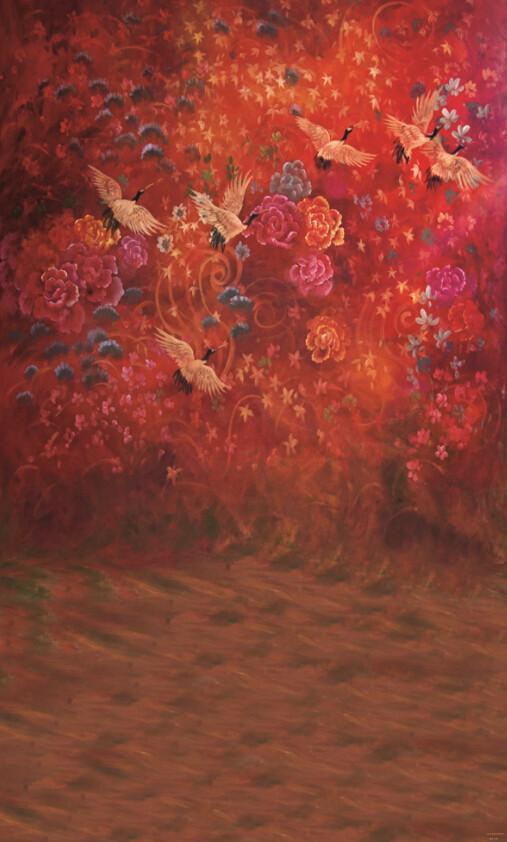 Blossoms Flying Cranes Wallpaper AJ Wallpaper