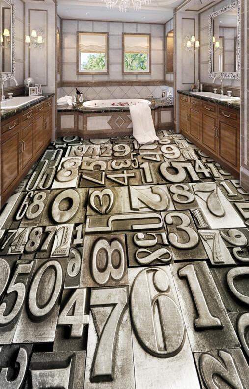 3D Metal Numbers Floor Mural Wallpaper AJ Wallpaper 2
