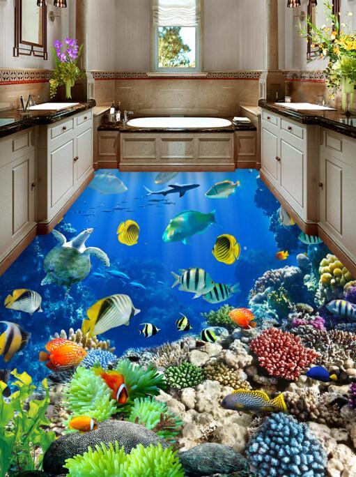 3D Bright Sea Creatures Floor Mural Wallpaper AJ Wallpaper 2