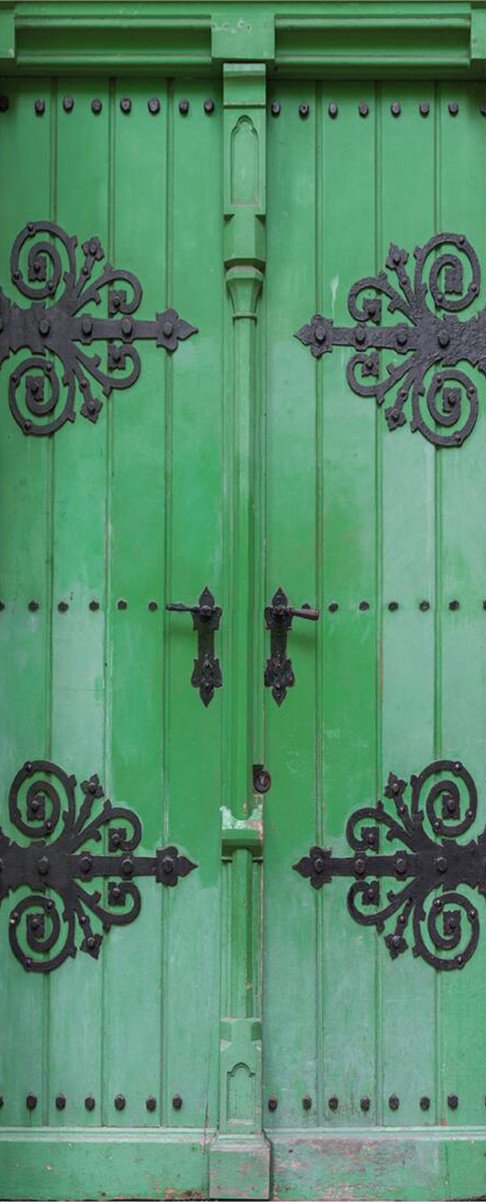 3D green gate door mural Wallpaper AJ Wallpaper