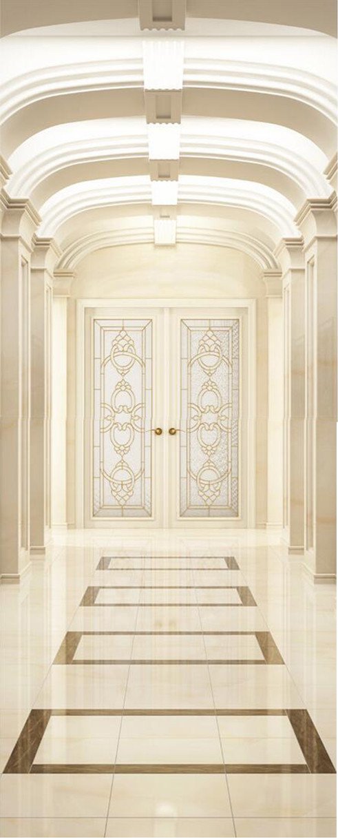 3D white tile Gallery door mural Wallpaper AJ Wallpaper