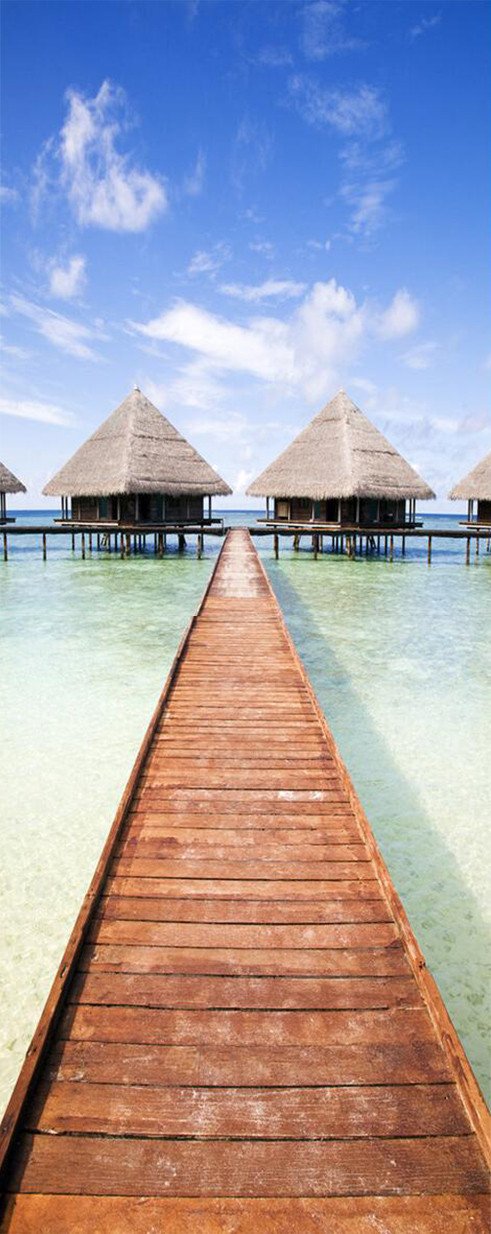 3D blue sea bridge door mural Wallpaper AJ Wallpaper