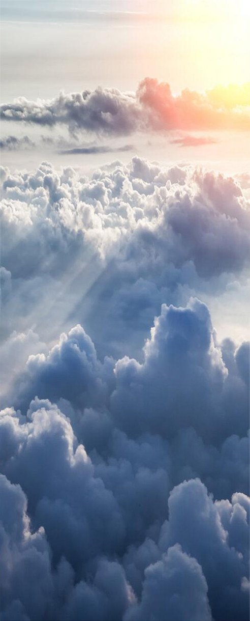 3d blue sky and white clouds sunrise door mural Wallpaper AJ Wallpaper