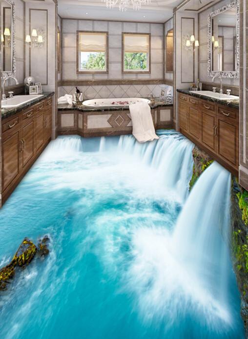 3D Rushing Waterfalls Floor Mural Wallpaper AJ Wallpaper 2