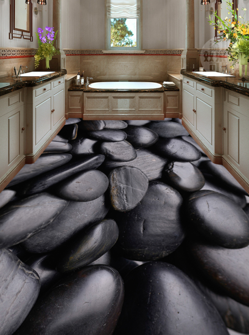 3D Black Stone 013 Floor Mural Wallpaper AJ Wallpaper 2