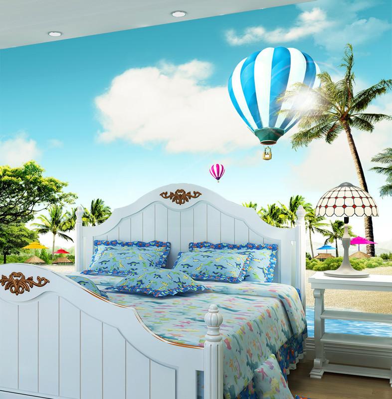3D Hot Air Balloon Beach Coconut 013 Wallpaper AJ Wallpaper