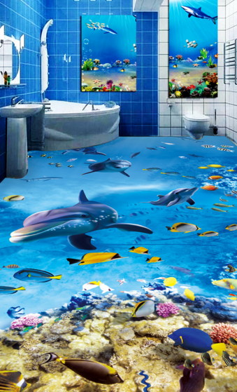 3D Dancing Fish Floor Mural Wallpaper AJ Wallpaper 2