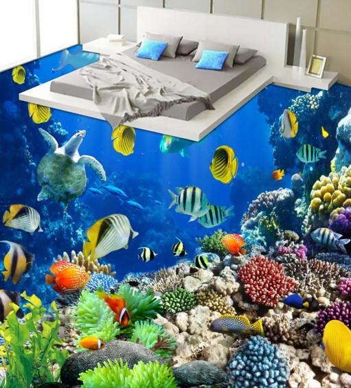 3D Bright Sea Creatures Floor Mural Wallpaper AJ Wallpaper 2