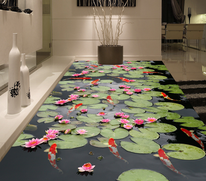 3D Lotus Leaf Lotus 380 Floor Mural Wallpaper Murals Rug & Mat Print Epoxy waterproof bath floor