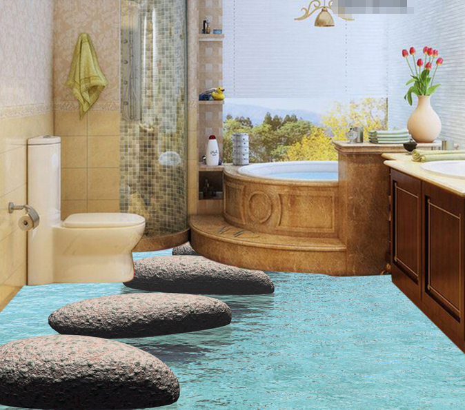 3D Clear Water Stones 305 Floor Mural Wallpaper Murals Rug & Mat Print Epoxy waterproof bath floor