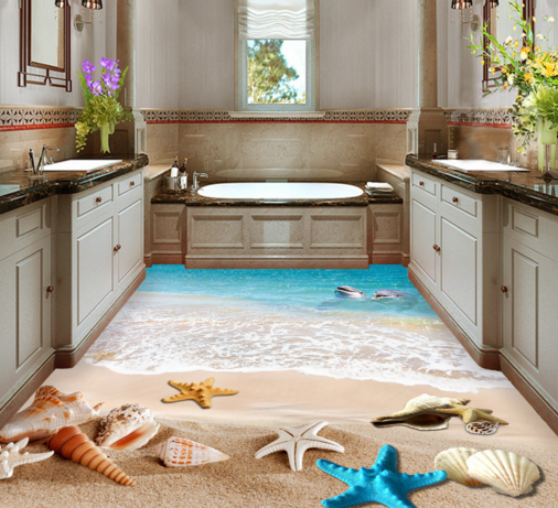 3D Beach Scenery Floor Mural Wallpaper AJ Wallpaper 2