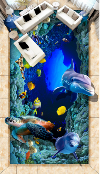 3D Turtle Swims 390 Floor Mural Wallpaper AJ Wallpaper 2