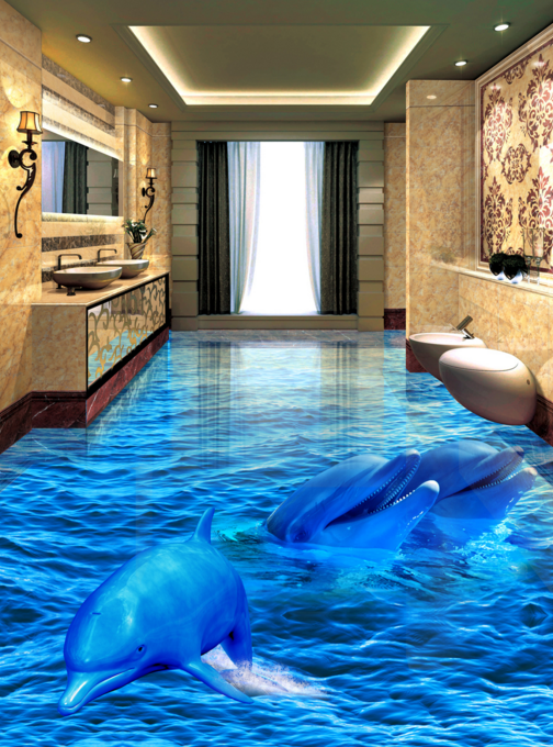 3D Ocean Dolphin 384 Floor Mural Wallpaper Murals Rug & Mat Print Epoxy waterproof bath floor