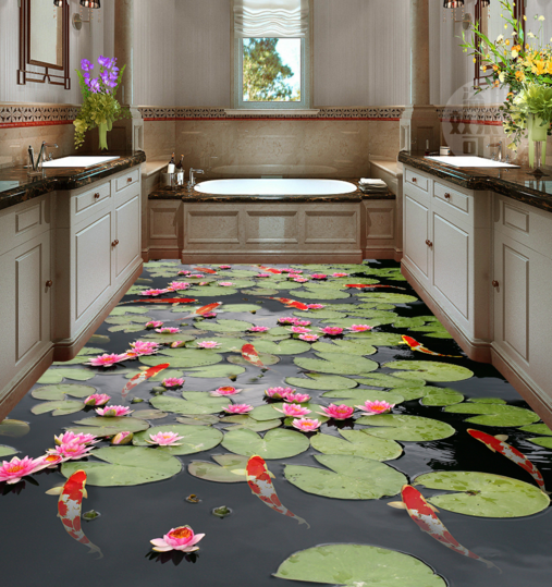 3D Lotus Leaf Lotus 380 Floor Mural Wallpaper Murals Rug & Mat Print Epoxy waterproof bath floor