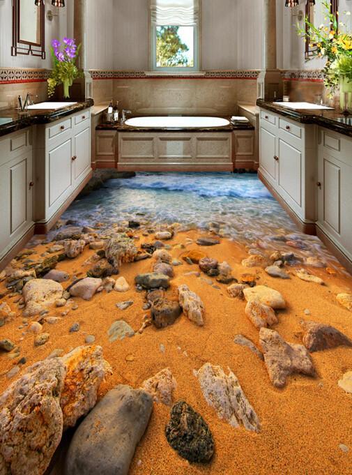3D Beach Stones Floor Mural Wallpaper AJ Wallpaper 2