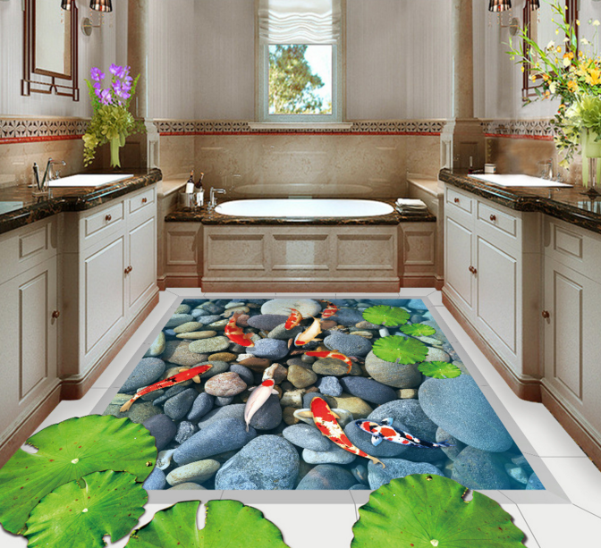 3D Fish And Pebbles Floor Mural Wallpaper AJ Wallpaper 2