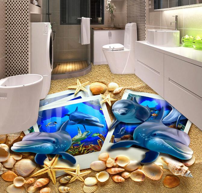 3D Dolphin Photos Floor Mural Wallpaper AJ Wallpaper 2
