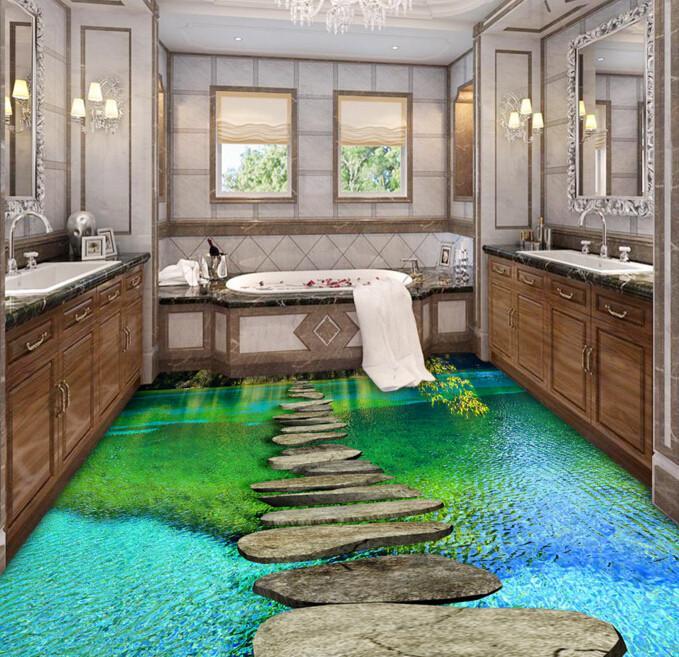 3D River Stone Path Floor Mural Wallpaper AJ Wallpaper 2