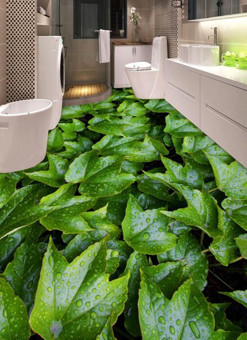 3D Green Leaves Floor Mural Wallpaper AJ Wallpaper 2