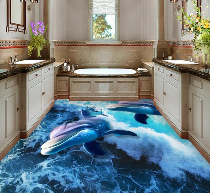 3D Sea Flying Dolphins Floor Mural Wallpaper AJ Wallpaper 2
