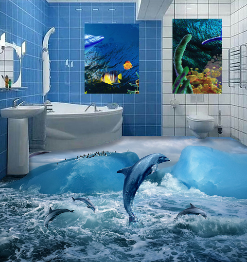 3D Dolphins Jump Up 258 Floor Mural Wallpaper AJ Wallpaper 2