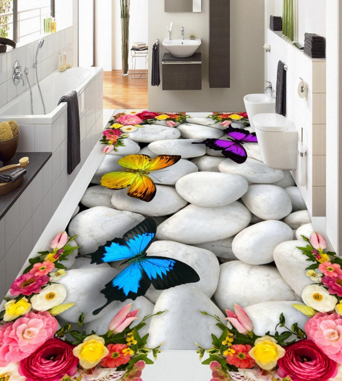 3D Butterfly Pebbles 375 Floor Mural Wallpaper Murals Rug & Mat Print Epoxy waterproof bath floor