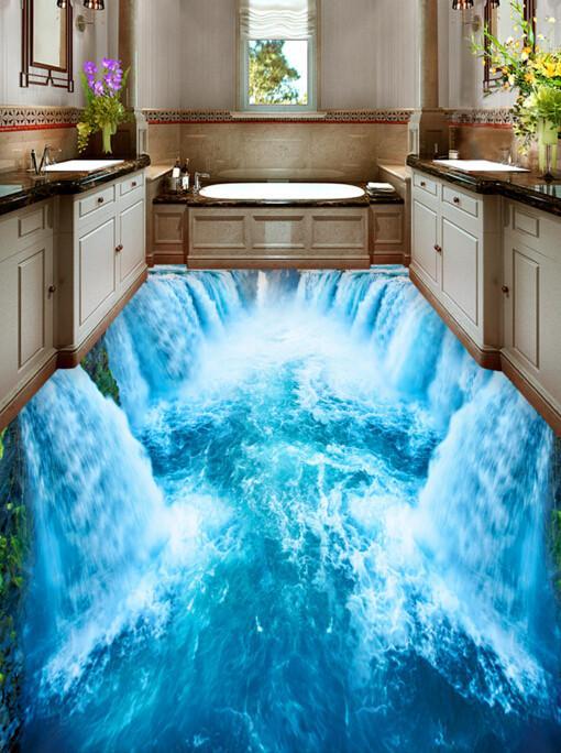 3D Cascading Waterfalls Floor Mural Wallpaper AJ Wallpaper 2