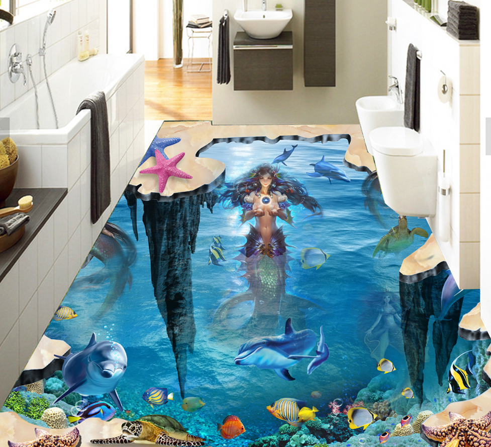 3D Mysterious Mermaid 597 Floor Mural Wallpaper Murals Rug & Mat Print Epoxy waterproof bath floor