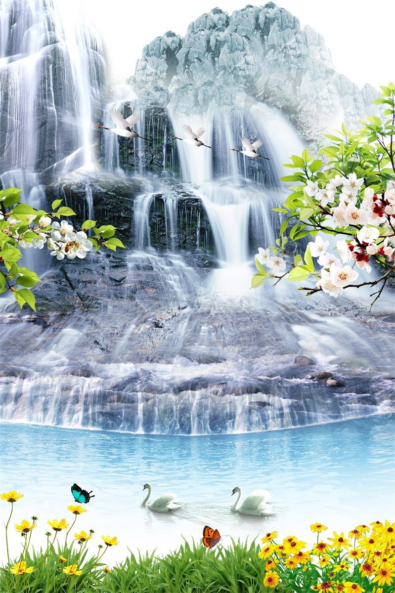 3D Waterfall And Flowers 414 Stair Risers Wallpaper AJ Wallpaper