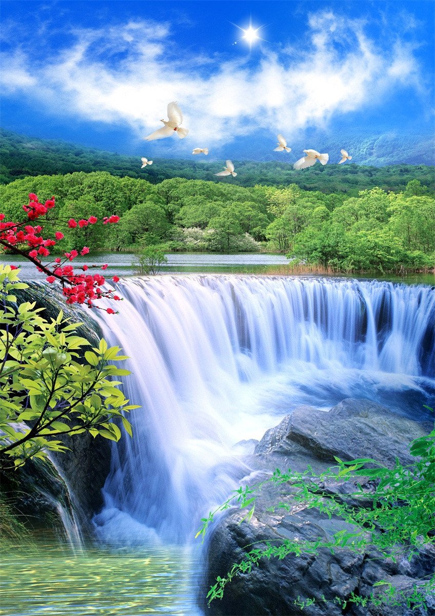 3D Waterfall Scenery 415 Stair Risers Wallpaper AJ Wallpaper