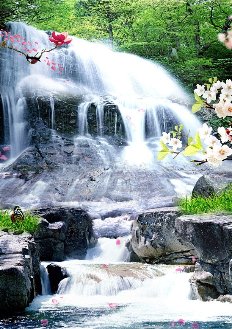 3D Flowing River Flying Flowers 302 Stair Risers Wallpaper AJ Wallpaper