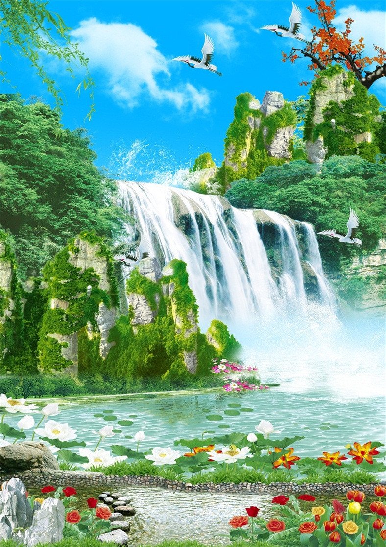 3D Beautiful Waterfall 416 Stair Risers Wallpaper AJ Wallpaper