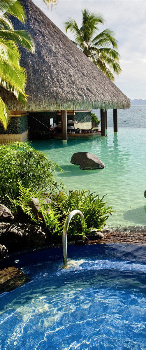 3D seaside swimming pool door mural Wallpaper AJ Wallpaper