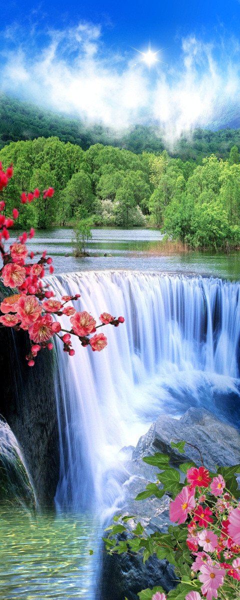 3D Waterfall And Flowers 760 Stair Risers Wallpaper AJ Wallpaper