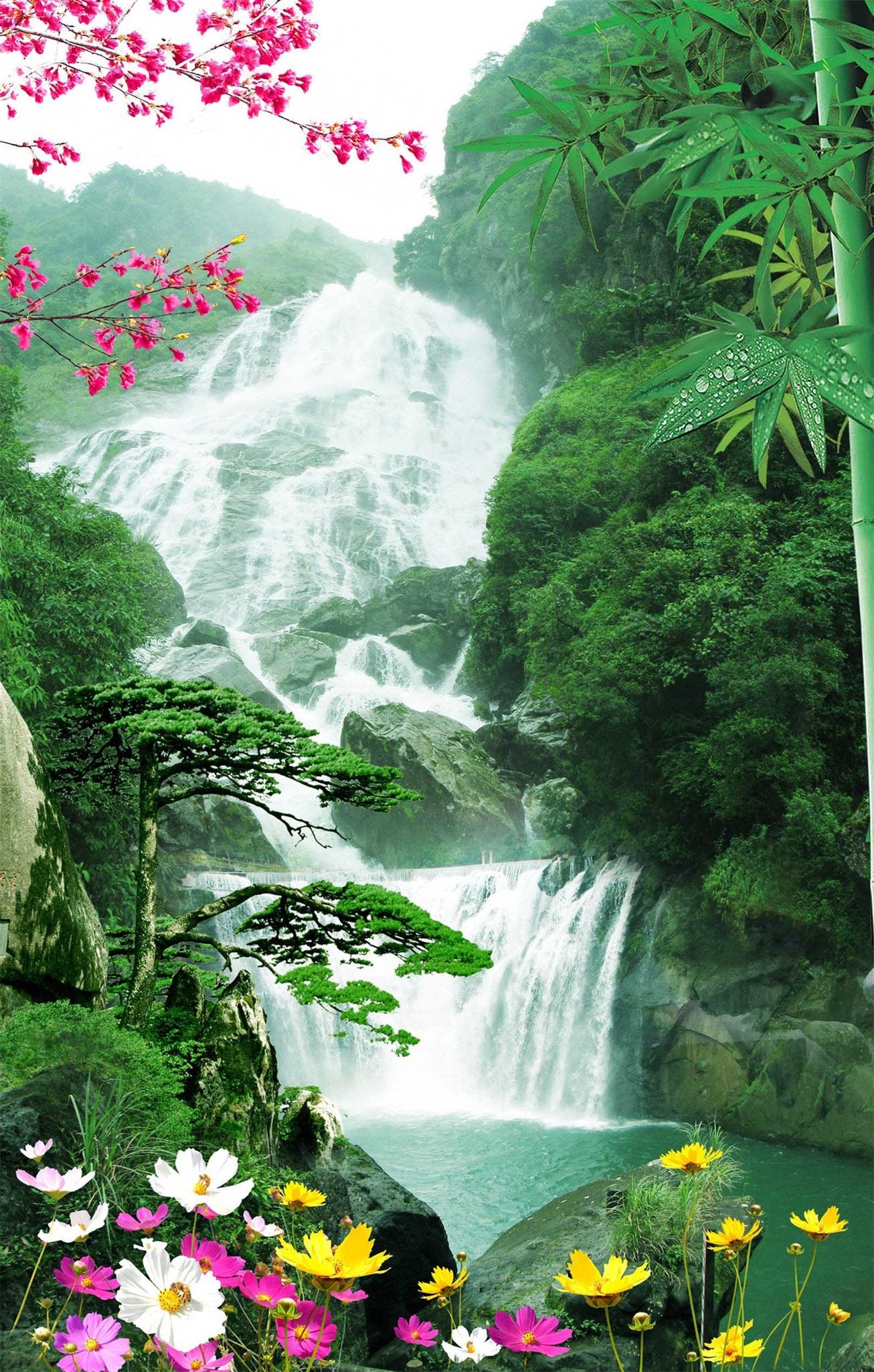 3D Pouring Waterfall 970 Stair Risers Wallpaper AJ Wallpaper