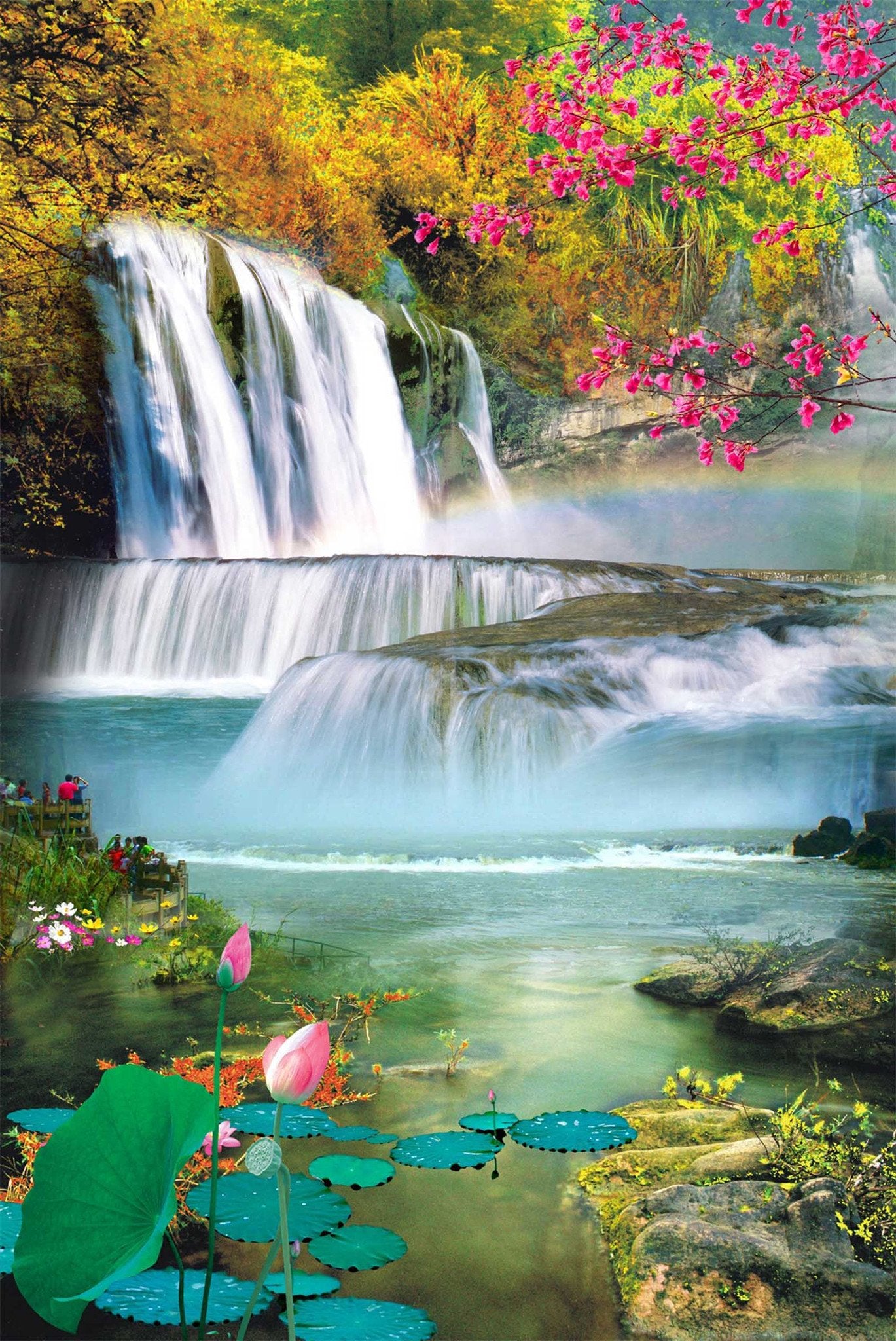 3D Waterfalls Flowers 995 Stair Risers Wallpaper AJ Wallpaper