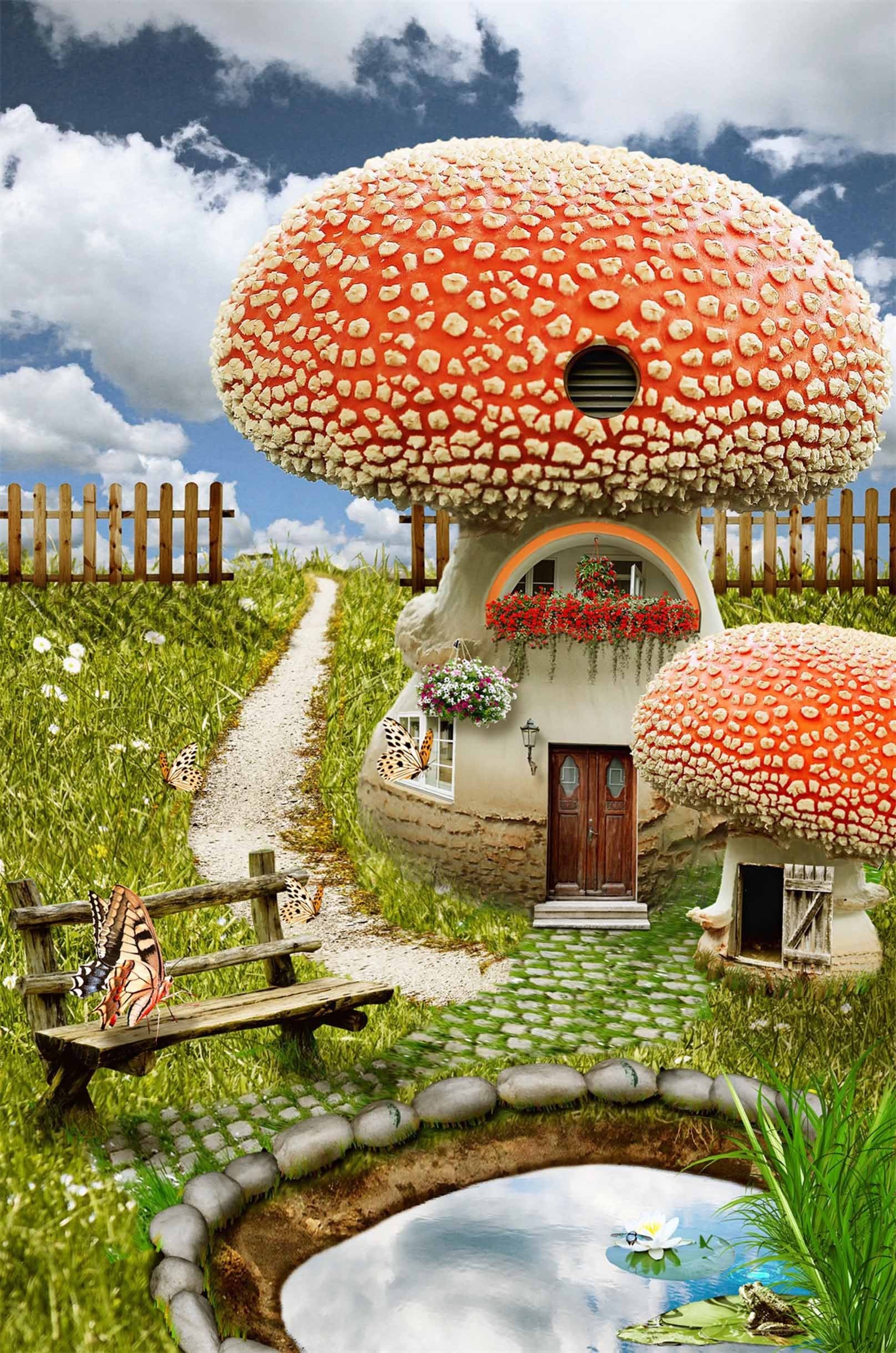 3D Lovely Mushroom Houses 886 Stair Risers Wallpaper AJ Wallpaper