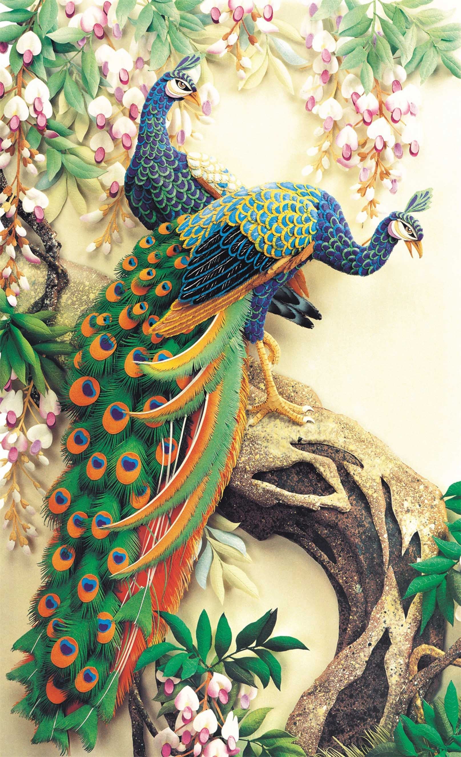 3D Tree Peacocks 765 Stair Risers Wallpaper AJ Wallpaper