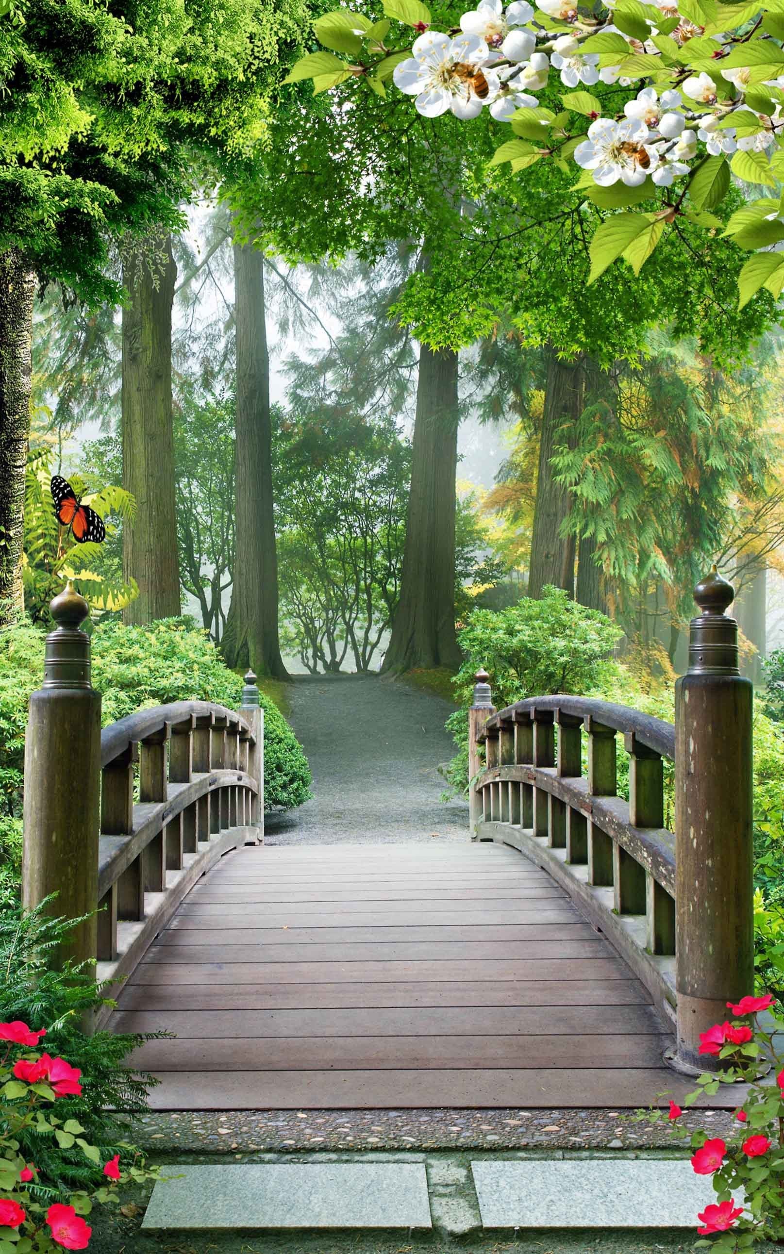 3D Forest Wood Bridge 732 Stair Risers Wallpaper AJ Wallpaper