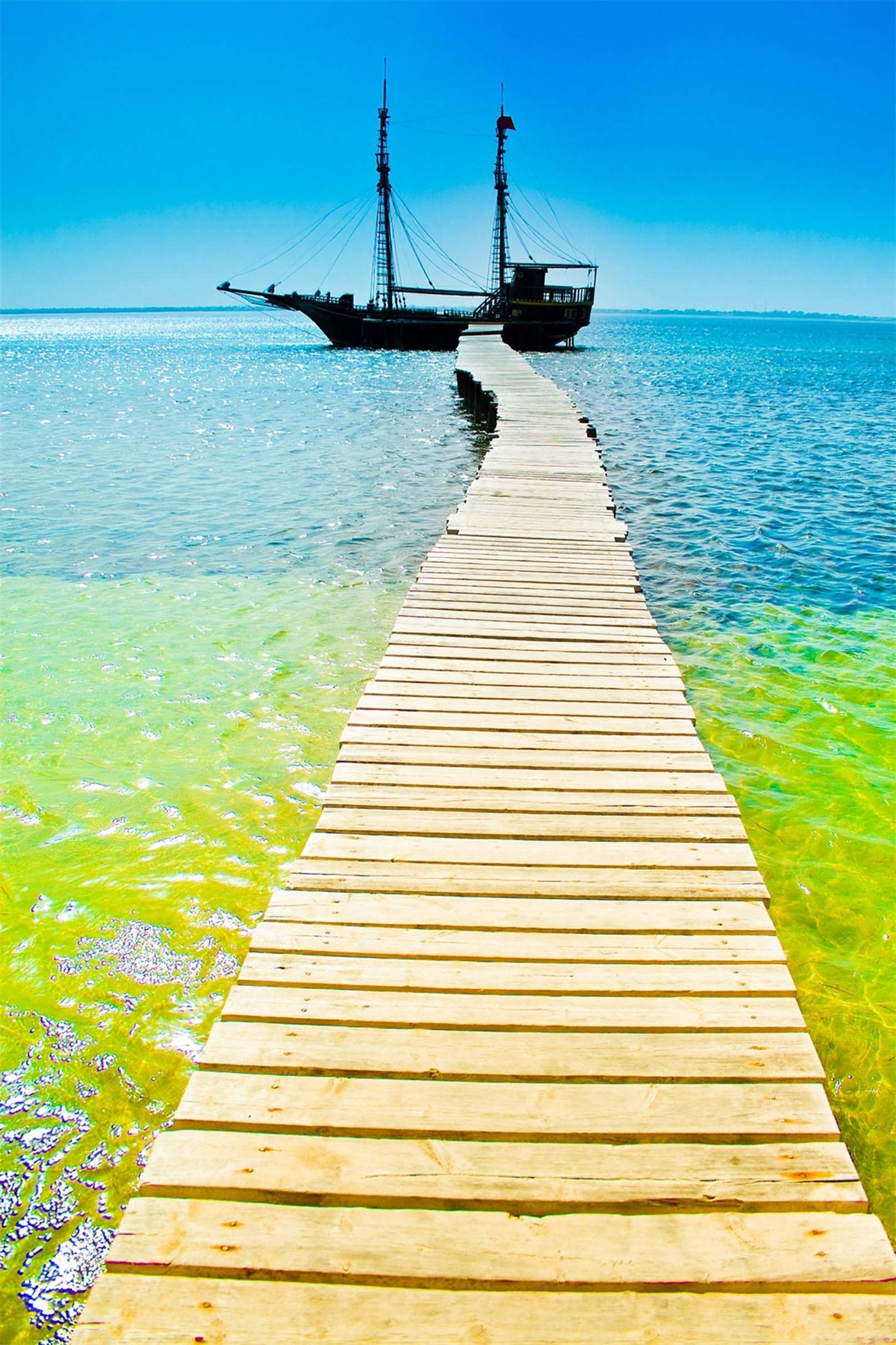 3D Sea Wood Bridge Boat 1021 Stair Risers Wallpaper AJ Wallpaper