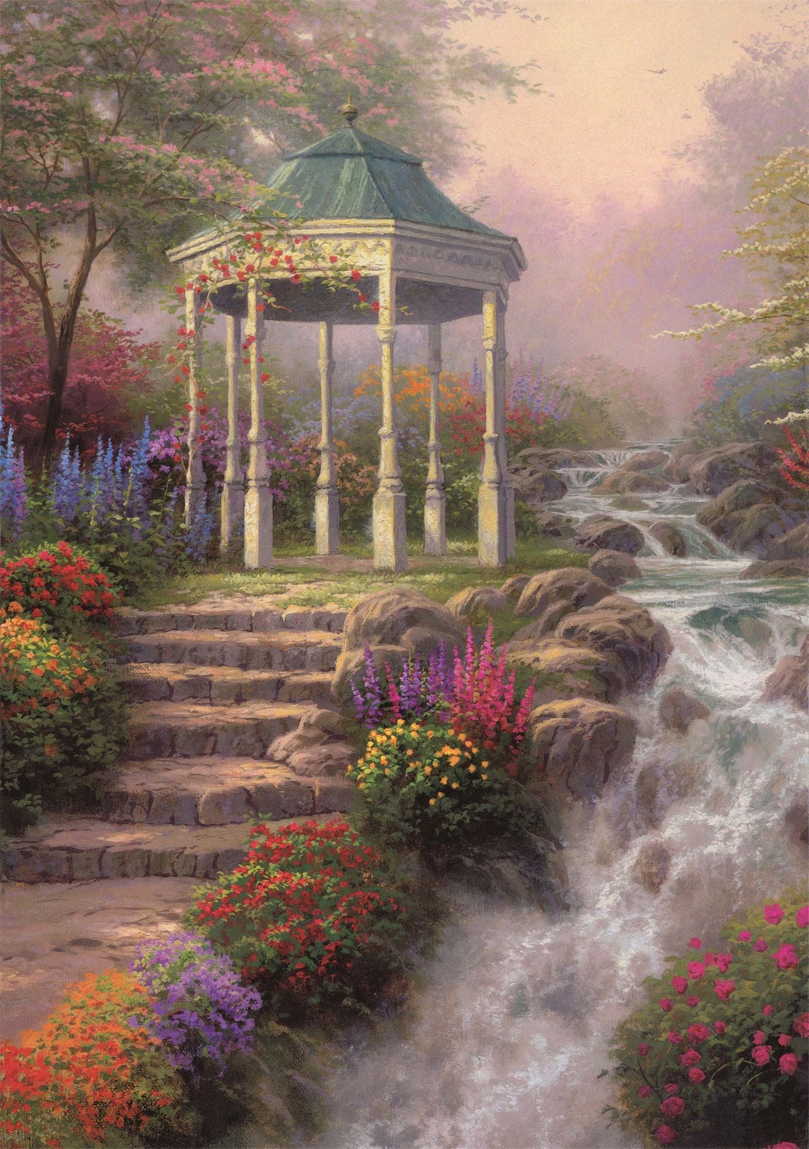 3D River Pavilion Flowers 1032 Stair Risers Wallpaper AJ Wallpaper