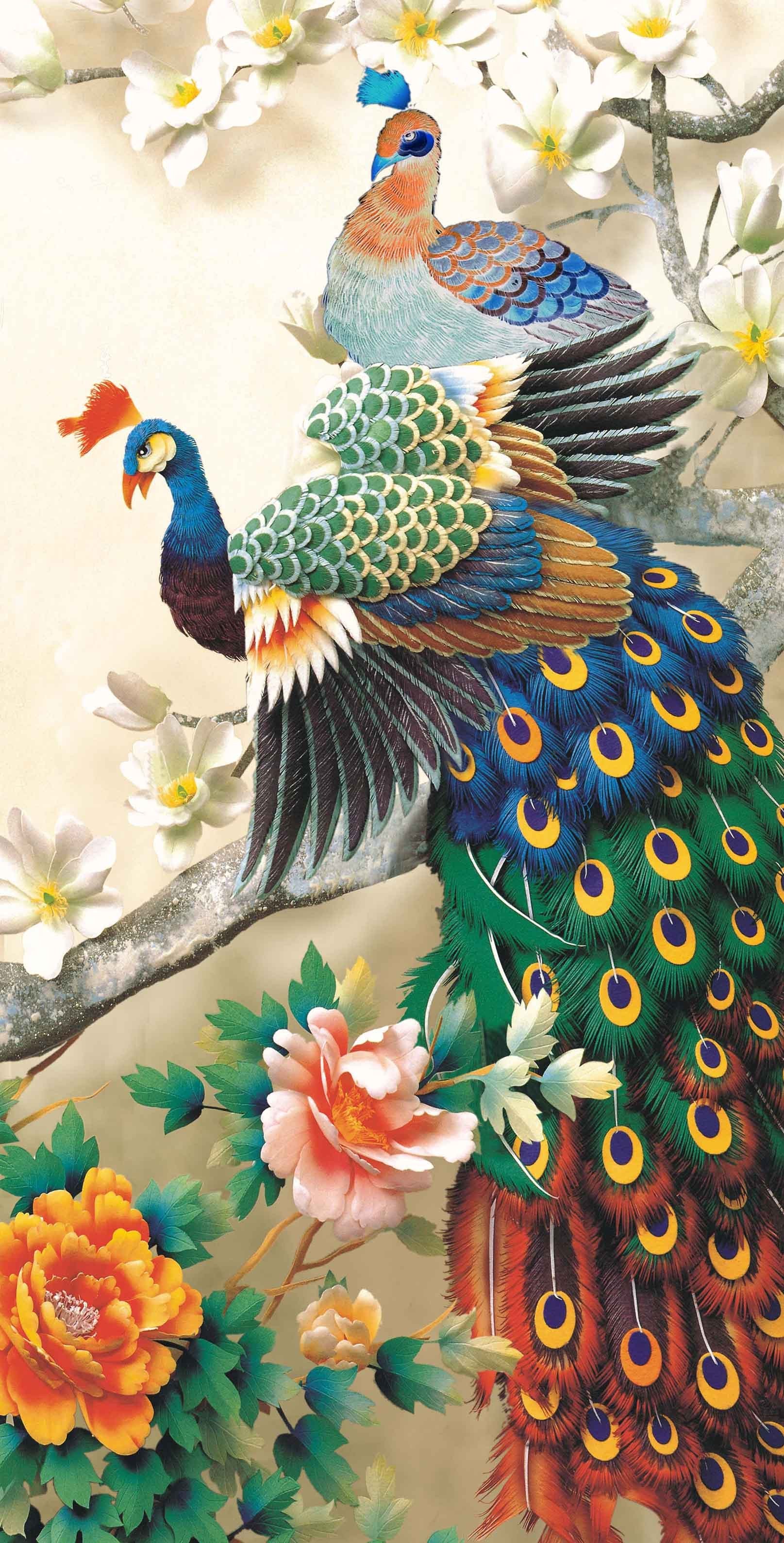 3D Flowers And Peacocks 1274 Stair Risers Wallpaper AJ Wallpaper