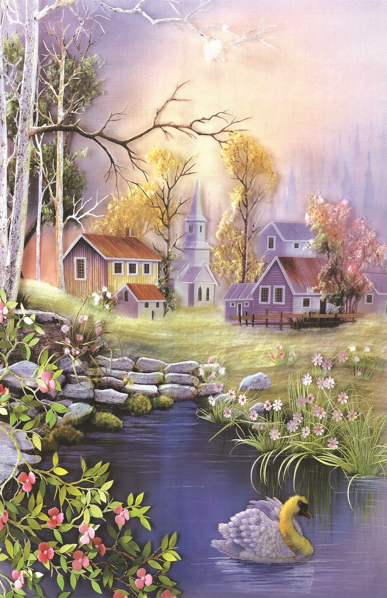 3D Beautiful Village 1320 Stair Risers Wallpaper AJ Wallpaper