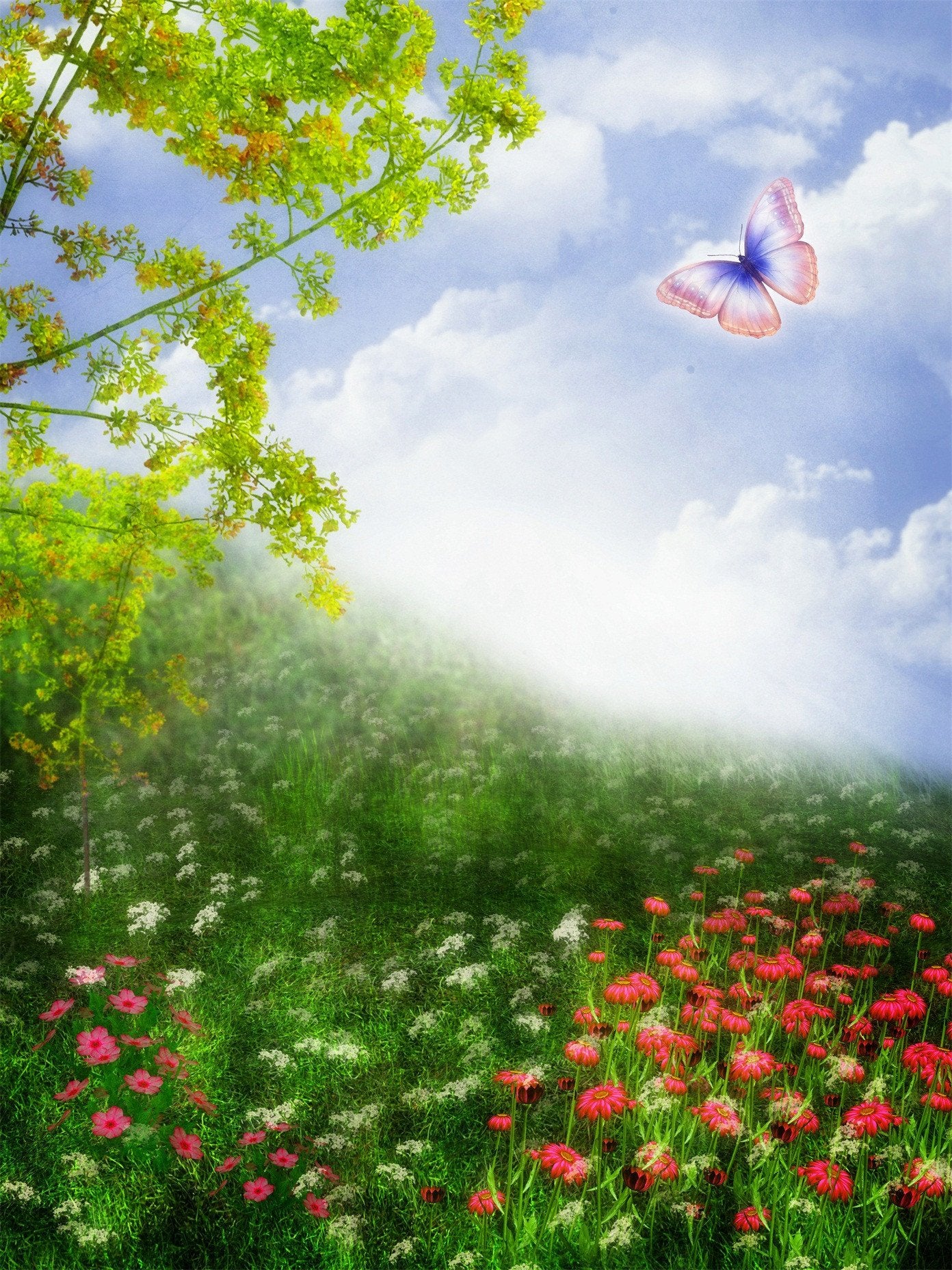 3D Flowers Butterfly 1270 Stair Risers Wallpaper AJ Wallpaper