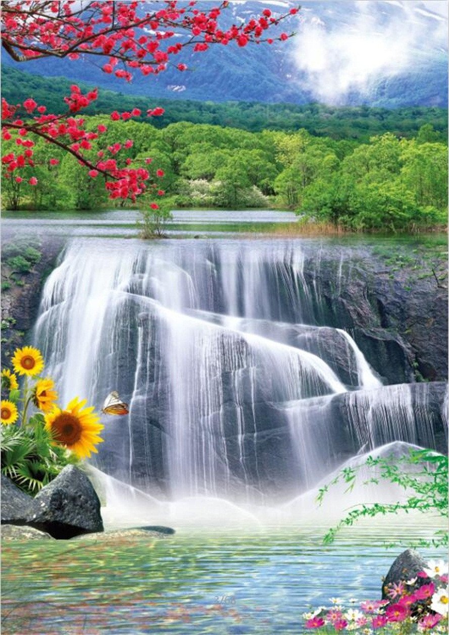 3D Mountain Forest River 408 Stair Risers Wallpaper AJ Wallpaper