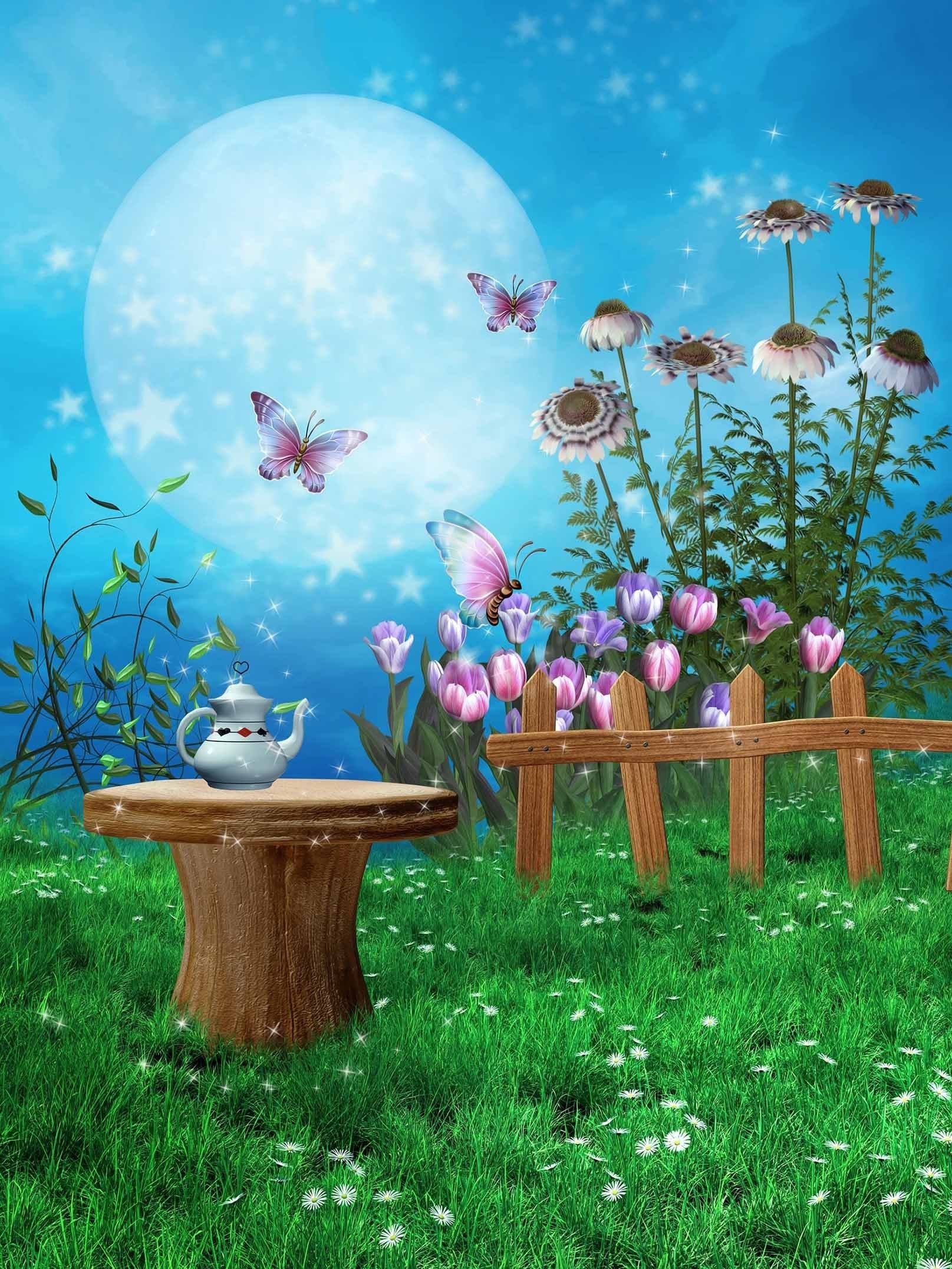 3D Pretty Courtyard Full Moon 1541 Stair Risers Wallpaper AJ Wallpaper