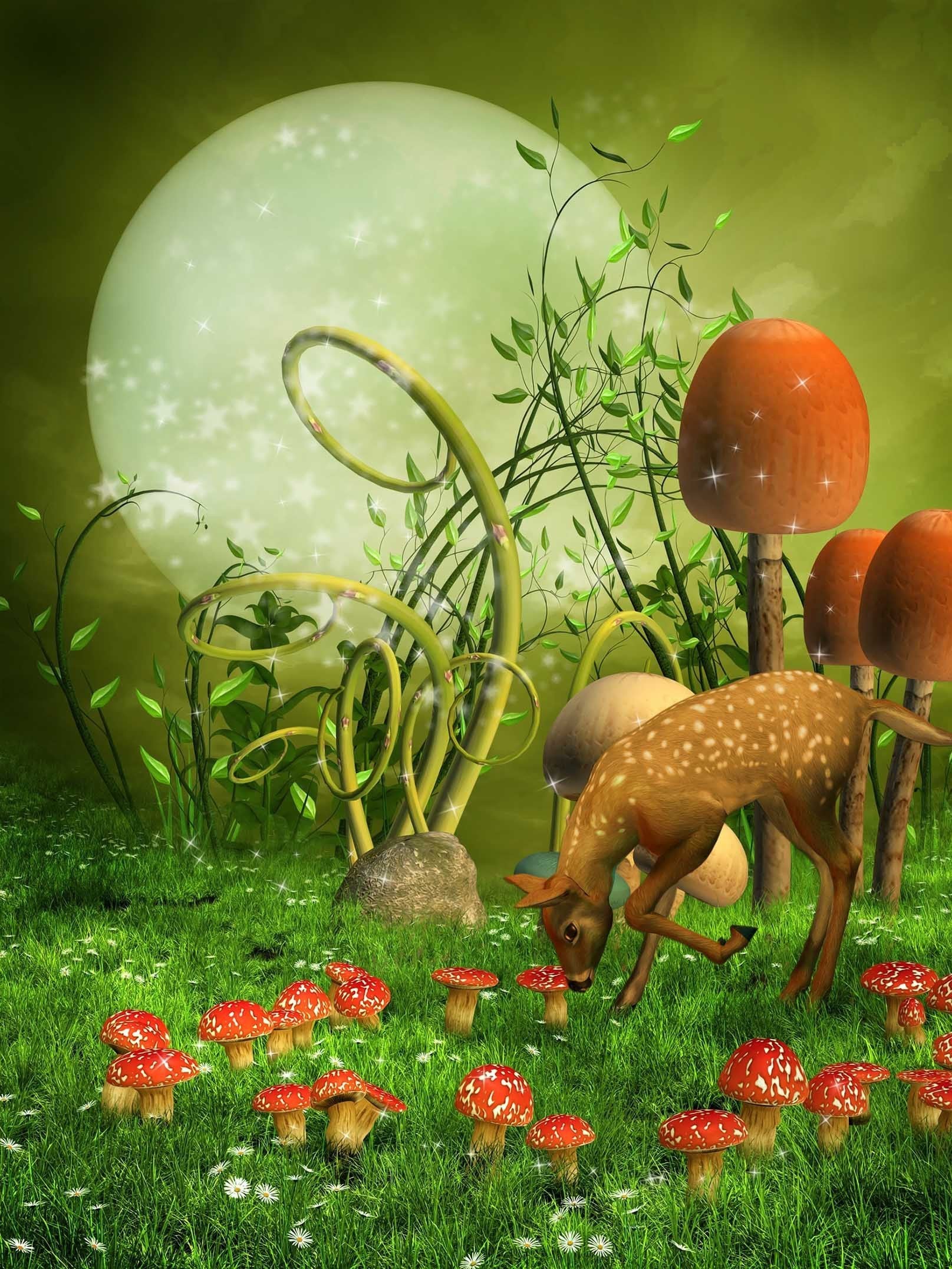 3D Bright Moon Deer Mushrooms 1566 Stair Risers Wallpaper AJ Wallpaper